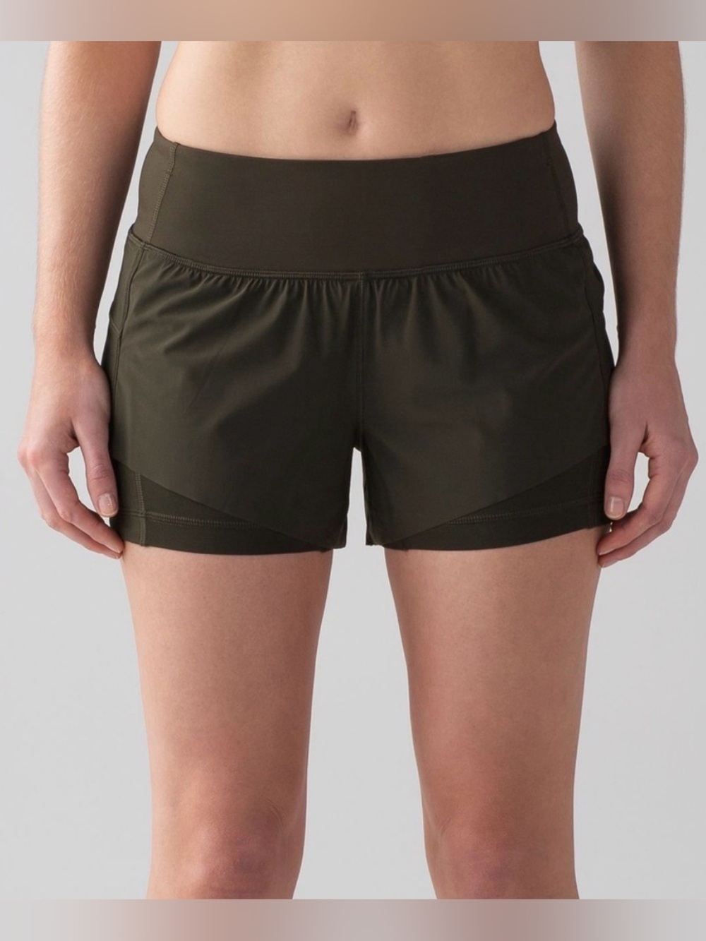 lululemon “Squad Goals” 2-in-1 Running Short Olive Green Size 4